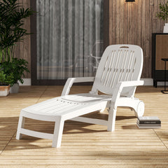 Adjustable Folding Lounge Recliner Chair with Wheels White