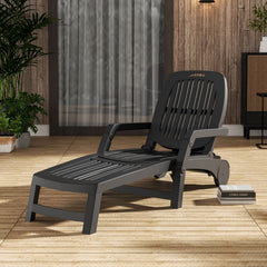 Black Adjustable Folding Lounge Chair Recliner with Wheels