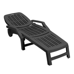 Black Adjustable Folding Lounge Chair Recliner with Wheels