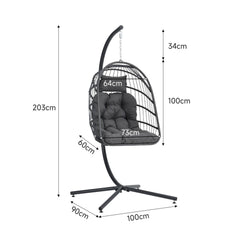 Grey Rattan Hanging Egg Chair with Cushion