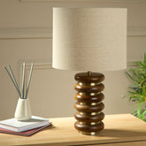 Cosy Ribbed Wood Table Lamp with Natural Linen Shade