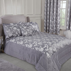 Butterfly Meadow Silver Embellished Jacquard Quilted Bedspread Set