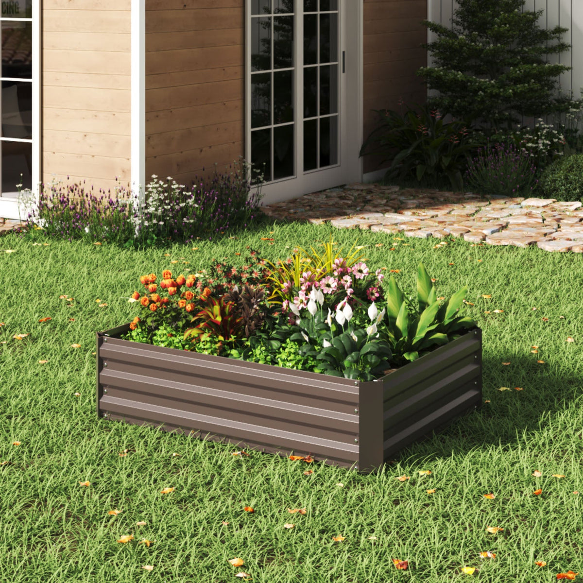 Rectangle Raised Brown Galvanized Steel Garden Bed (120cm x 90cm)