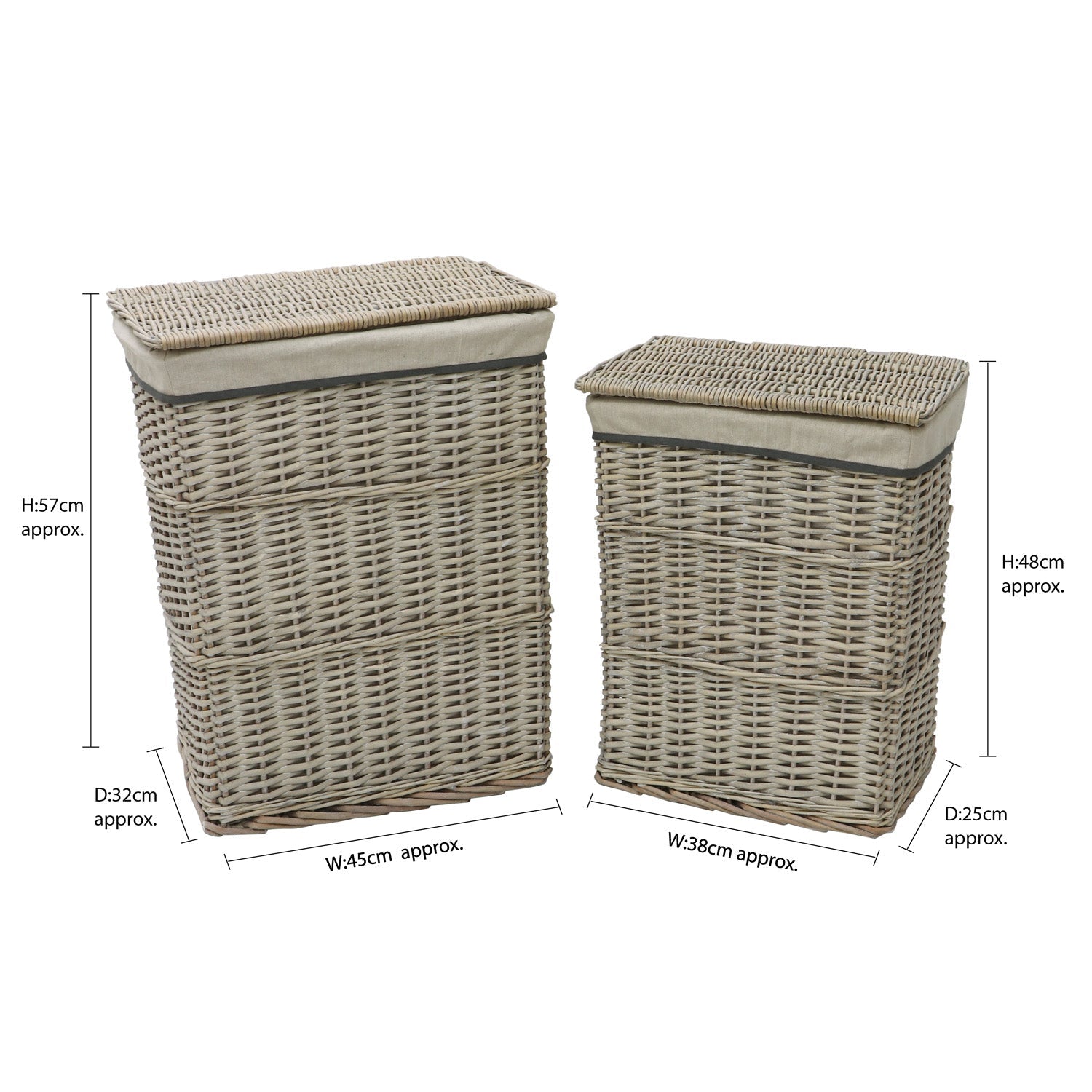 Arianna Antique Wash Rectangle Willow Laundry Baskets and Bins Set