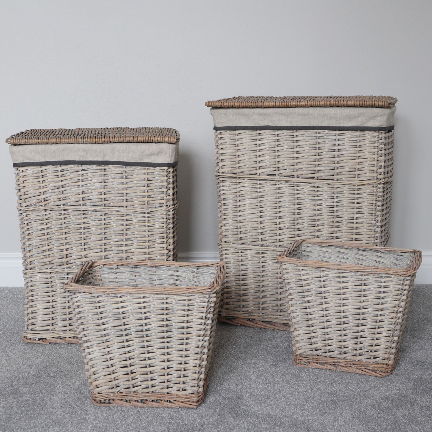 Arianna Antique Wash Rectangle Willow Laundry Baskets and Bins Set