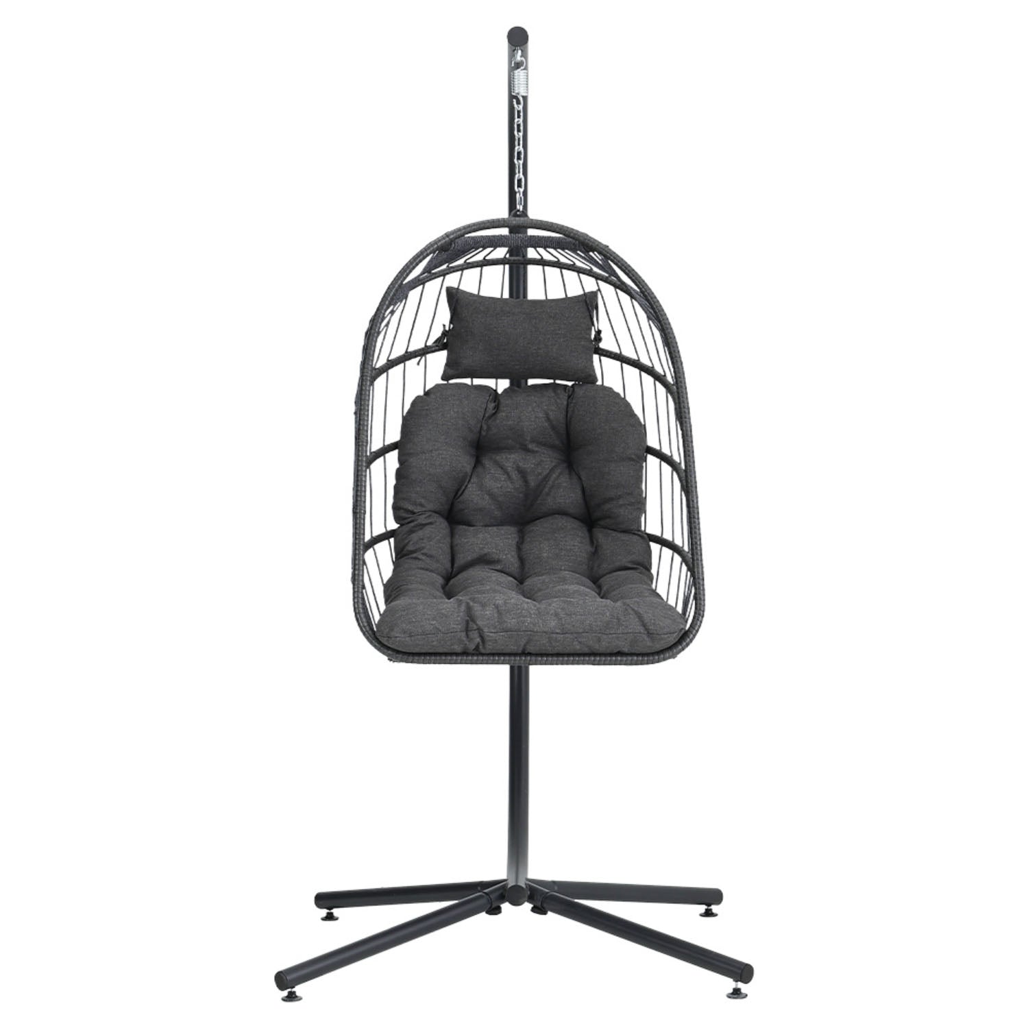Grey Rattan Hanging Egg Chair with Cushion