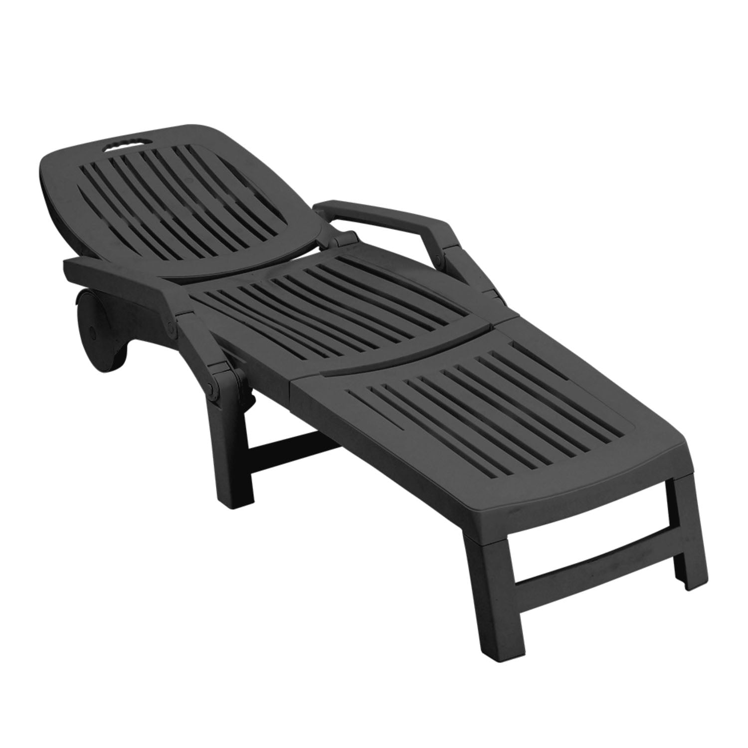 Black Adjustable Folding Lounge Chair Recliner with Wheels