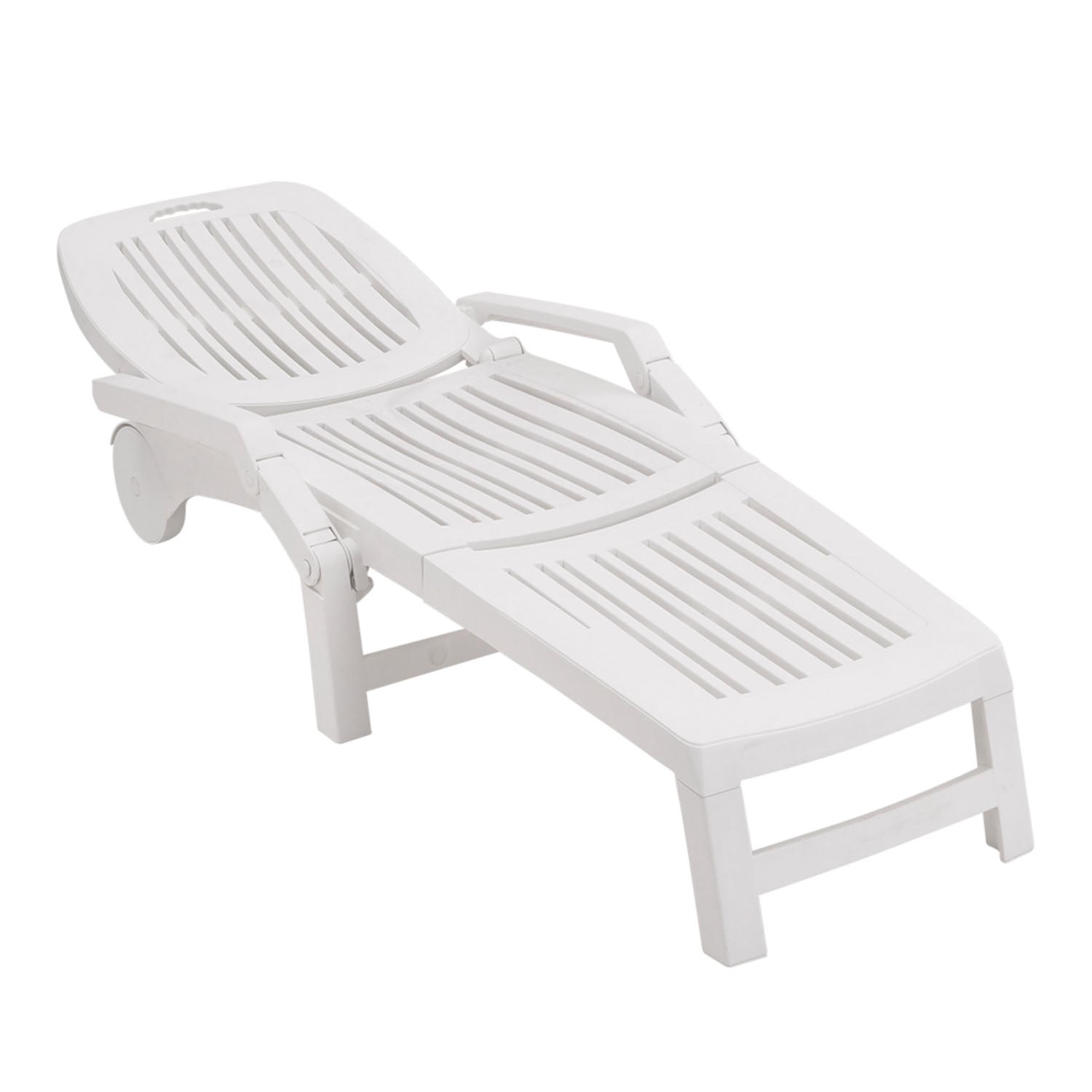 Adjustable Folding Lounge Recliner Chair with Wheels White
