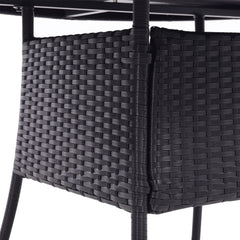 4 Seater Round Rattan Garden Table Black with Tempered Glass Top