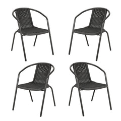 Set of 4 Black PE Rattan Stacking Garden Chairs