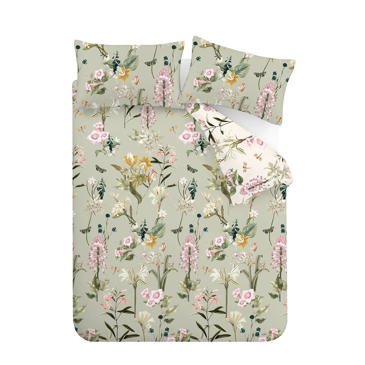 RHS Exotic Floral Green 200TC Cotton Reversible Duvet Set