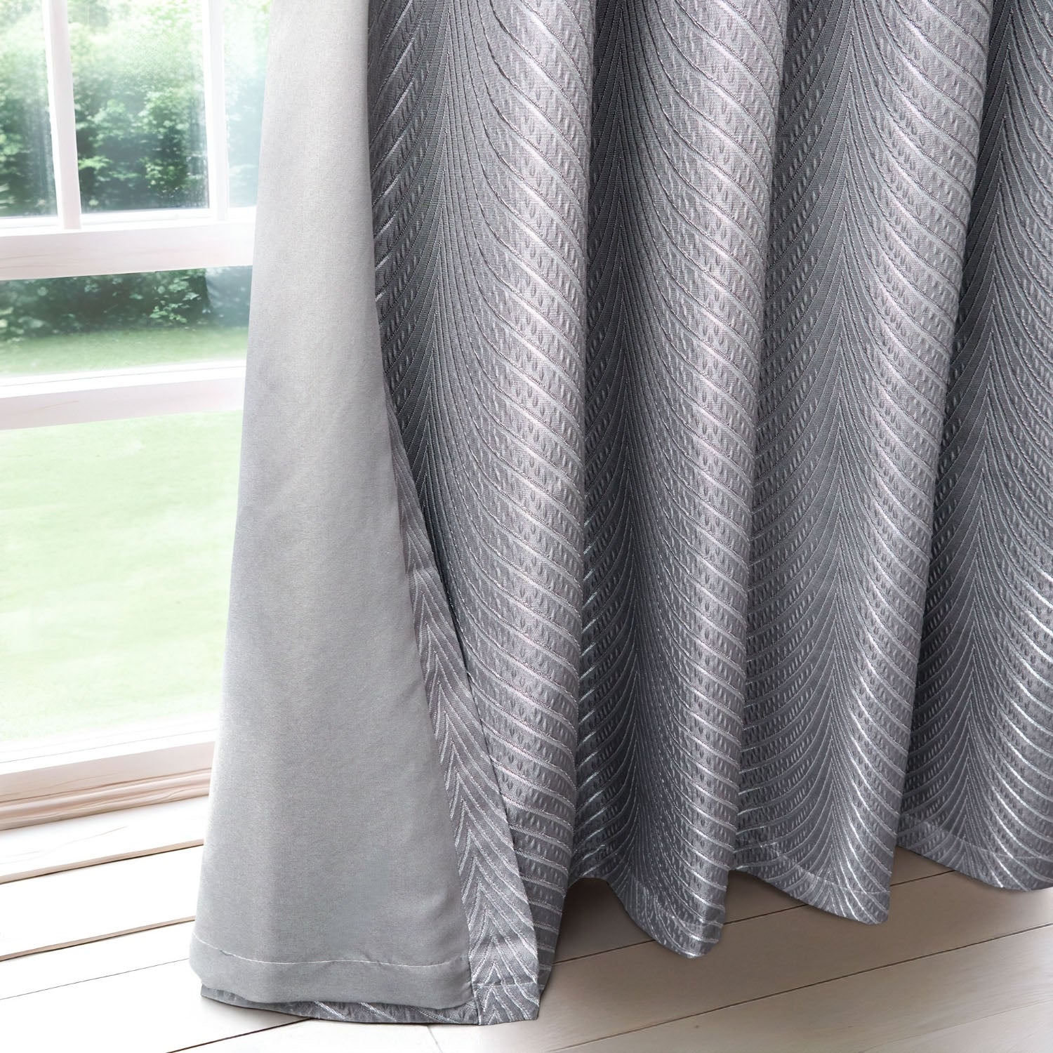 Aura Charcoal Jacquard Eyelet Curtains