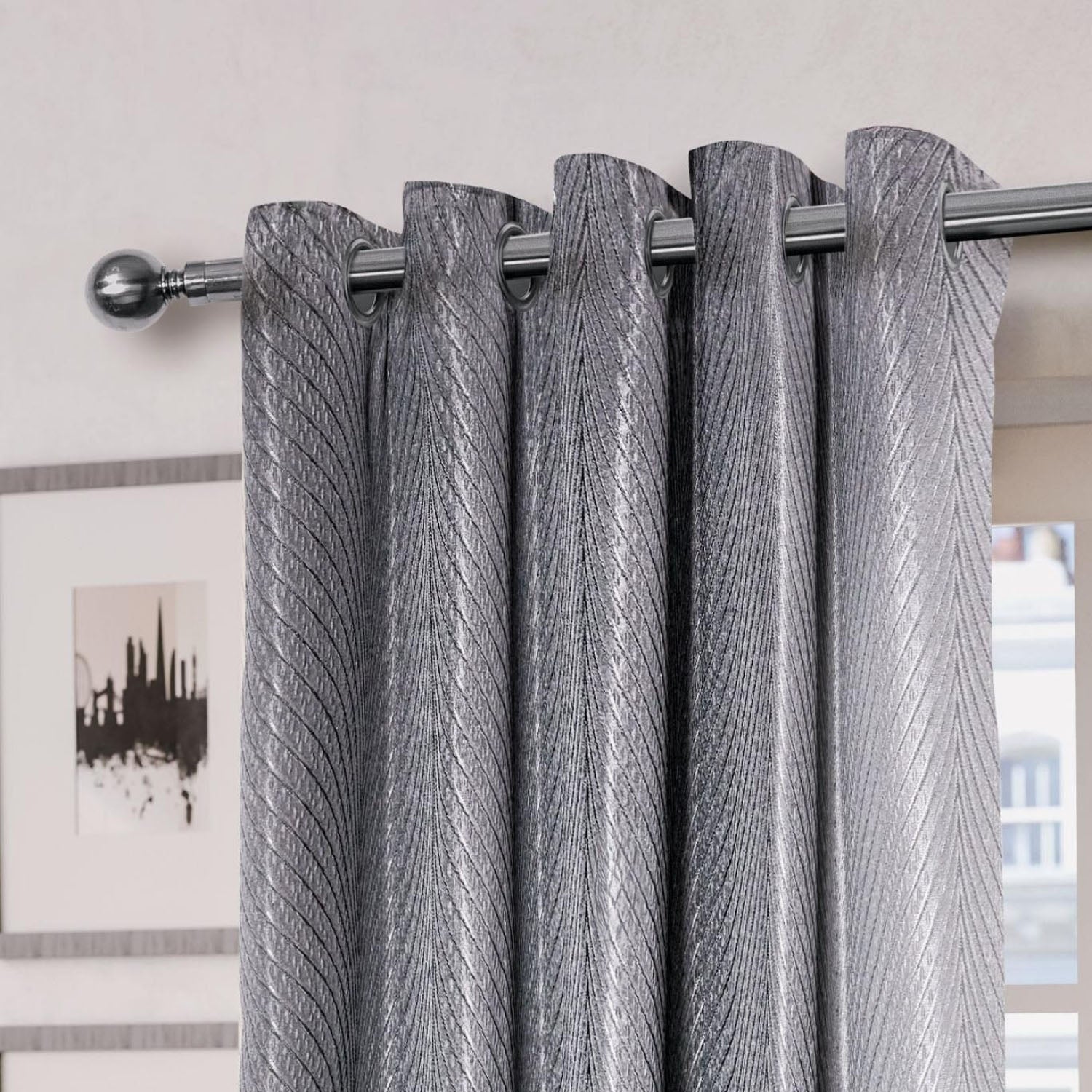 Aura Charcoal Jacquard Eyelet Curtains