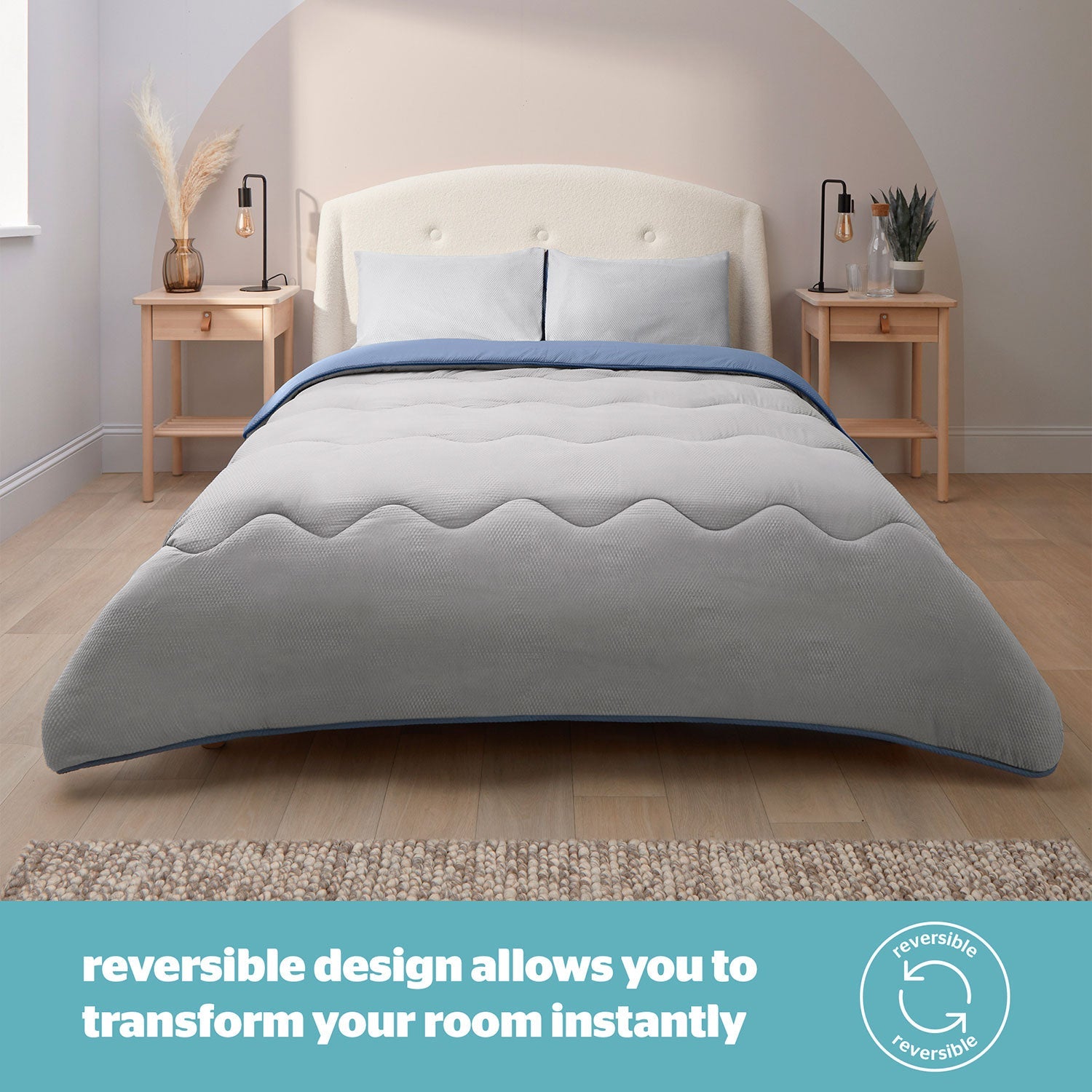 Silentnight Grey and Blue 2.5 Tog Coverless Duvet And Pillowcase Set
