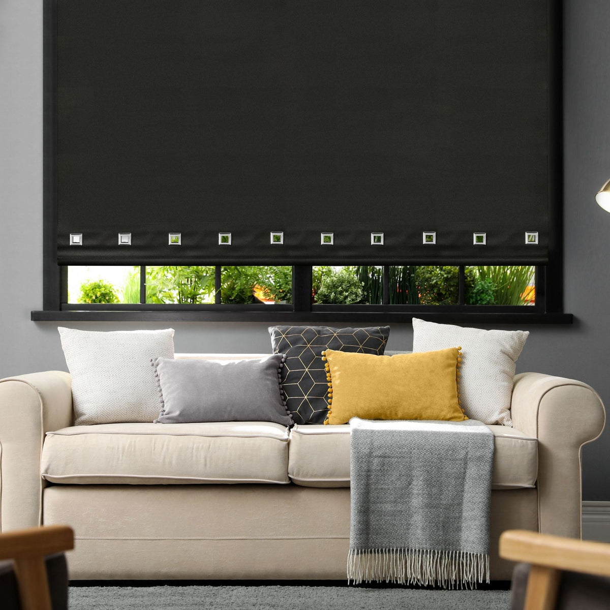 Black Square Eyelet Roller Blind