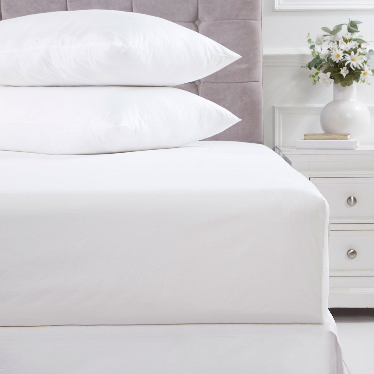 100% Cotton 180TC White Deep Fitted Sheet