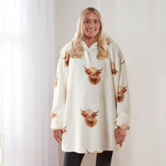 Harold Highland Cow Shetland Oversized Fleece Hoodie
