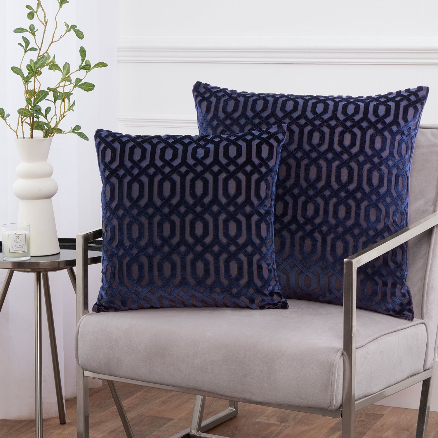 Mayfair Navy Cut Velvet Cushion (43cm x 43cm)