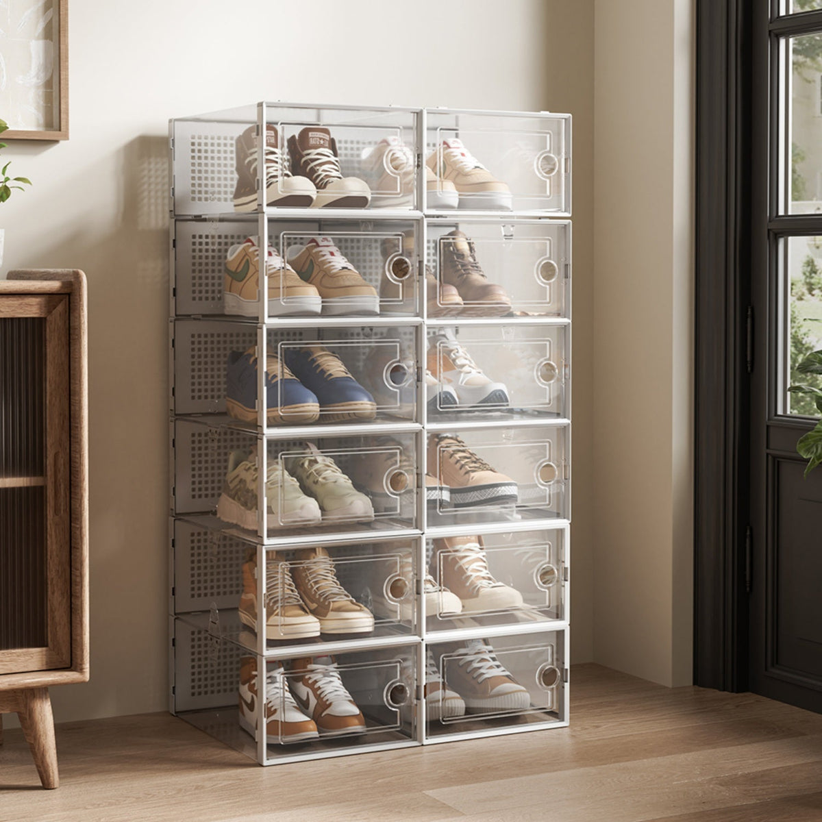 12-Piece White Stackable Plastic Shoe Organiser