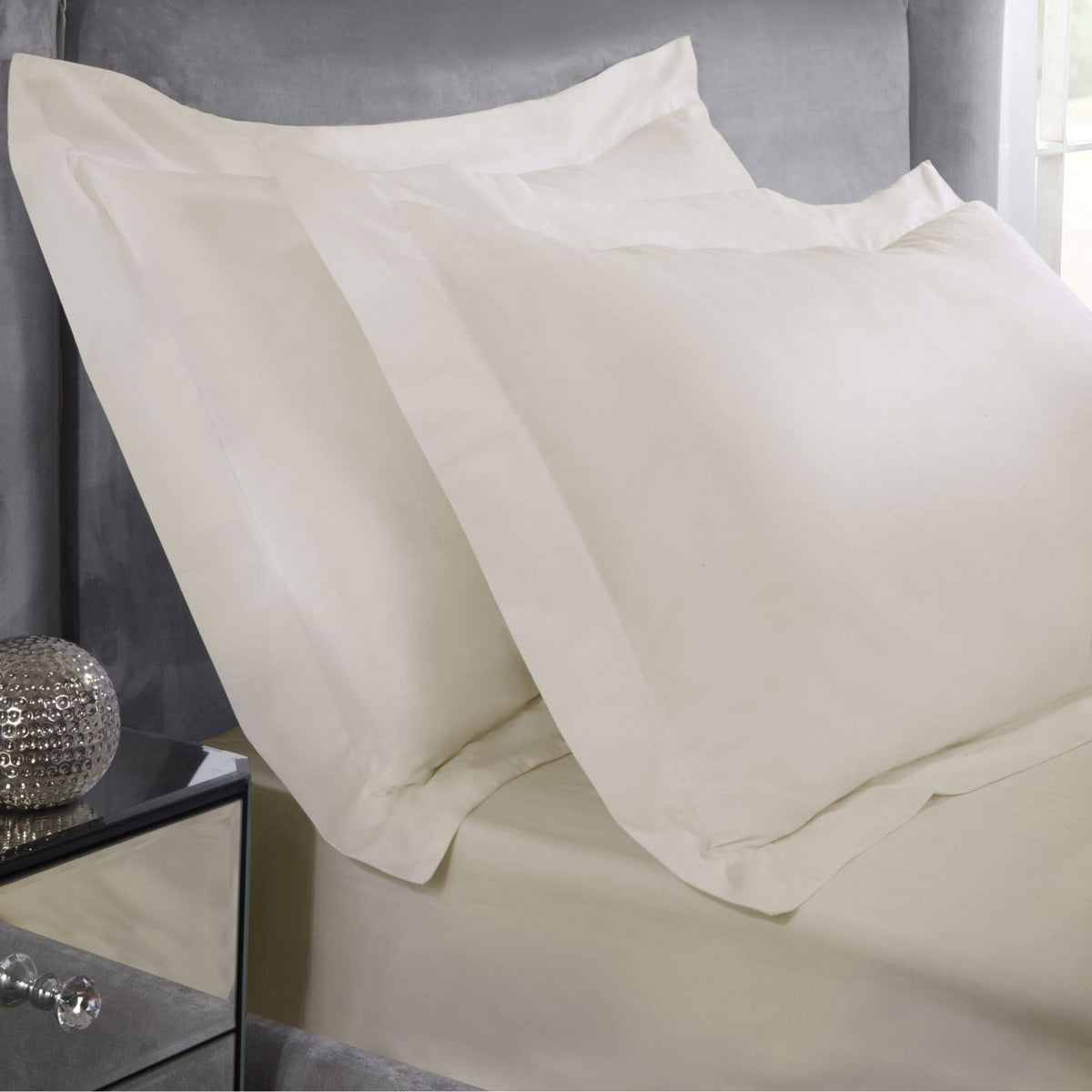 400 Thread Count Cream Cotton Oxford Pillowcases (Pair)