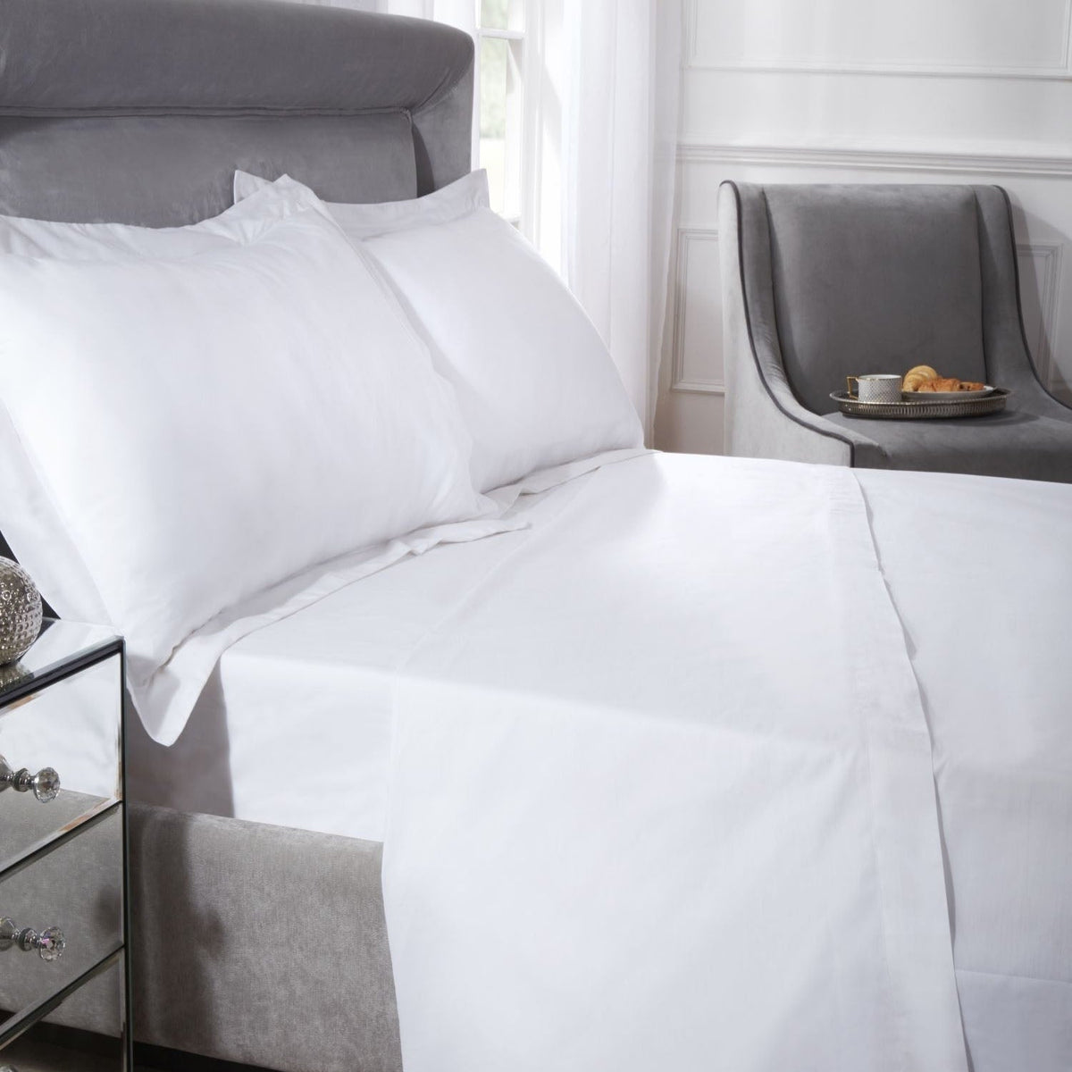 400 Thread Count White Cotton Flat Sheet