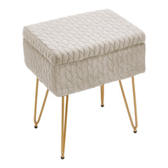 Upholstered Storage Beige Ottoman Vanity Stool